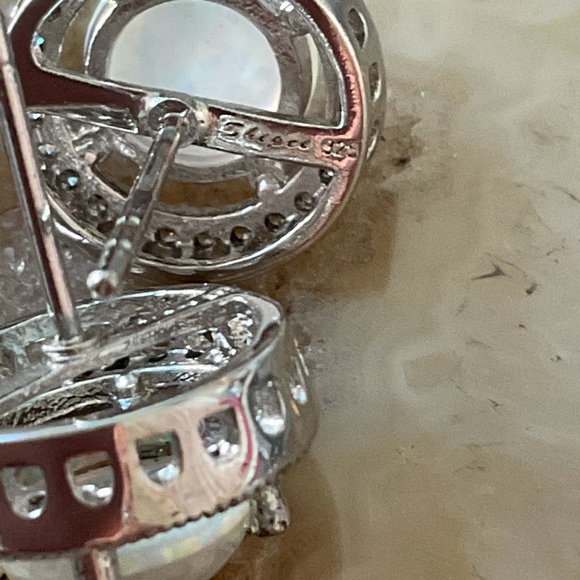 Sterling silver opal stud earrings cubic zirconia pave round halo earrings - Picture 4 of 7